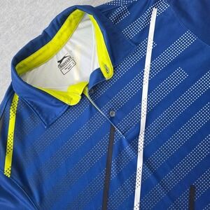 Slazenger Mens Blue Geometric Stripe Golf Polo Shirt Size Large Short Sleeve L